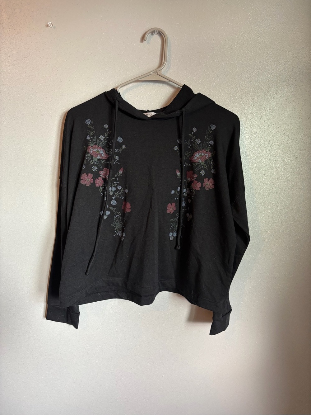 Ginger G Black Hoodie with Pink Floral Accents